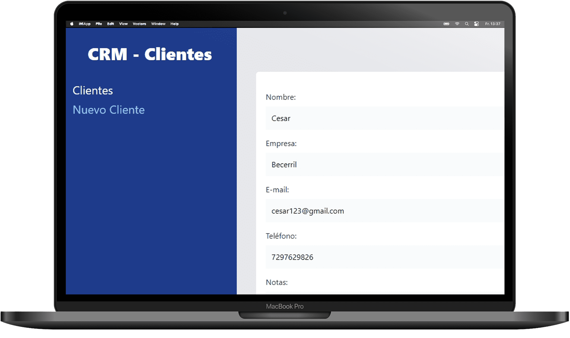 Proyecto CRM-Clientes en una MacBook